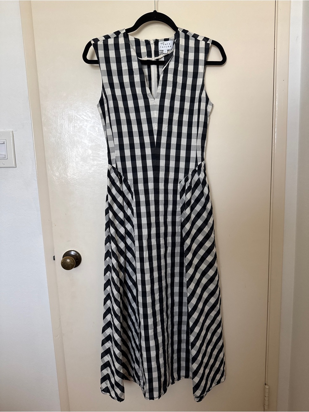 Tanya Taylor Candace Gingham Midi Dress in black and white size 0